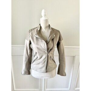 H&M Beige Moto Vegan Suede Leather Jacket With Quilted Shoulders & Asymmetrical